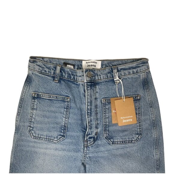 New Reformation Alyssa Patch Pocket High Rise Wide Leg Ankle Jeans 30 Aden Wash - Picture 8 of 15